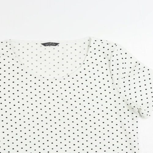 Profile Womens White Polka Dot Polyester Basic T-Shirt Size 14 Round Neck