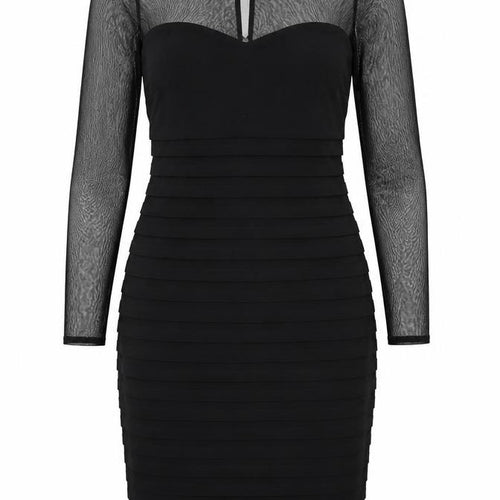 Wallis Womens Black Polyester Pencil Dress Size 10 Round Neck Button - Sheer Sleeves