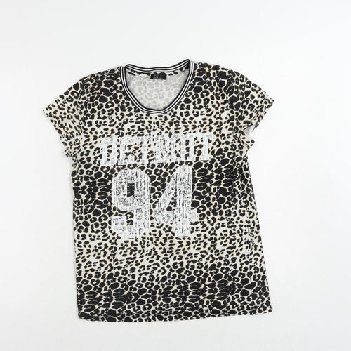 M&Co Girls Black Animal Print Cotton Pullover T-Shirt Size 13 Years Crew Neck Pullover