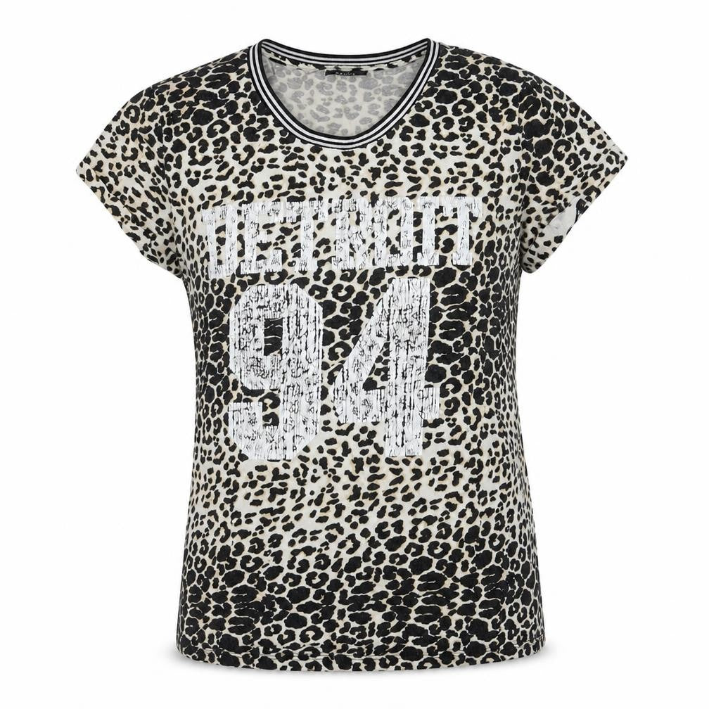 M&Co Girls Black Animal Print Cotton Pullover T-Shirt Size 13 Years Crew Neck Pullover