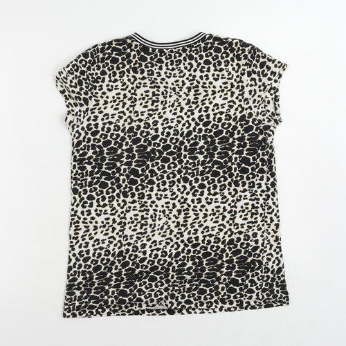 M&Co Girls Black Animal Print Cotton Pullover T-Shirt Size 13 Years Crew Neck Pullover