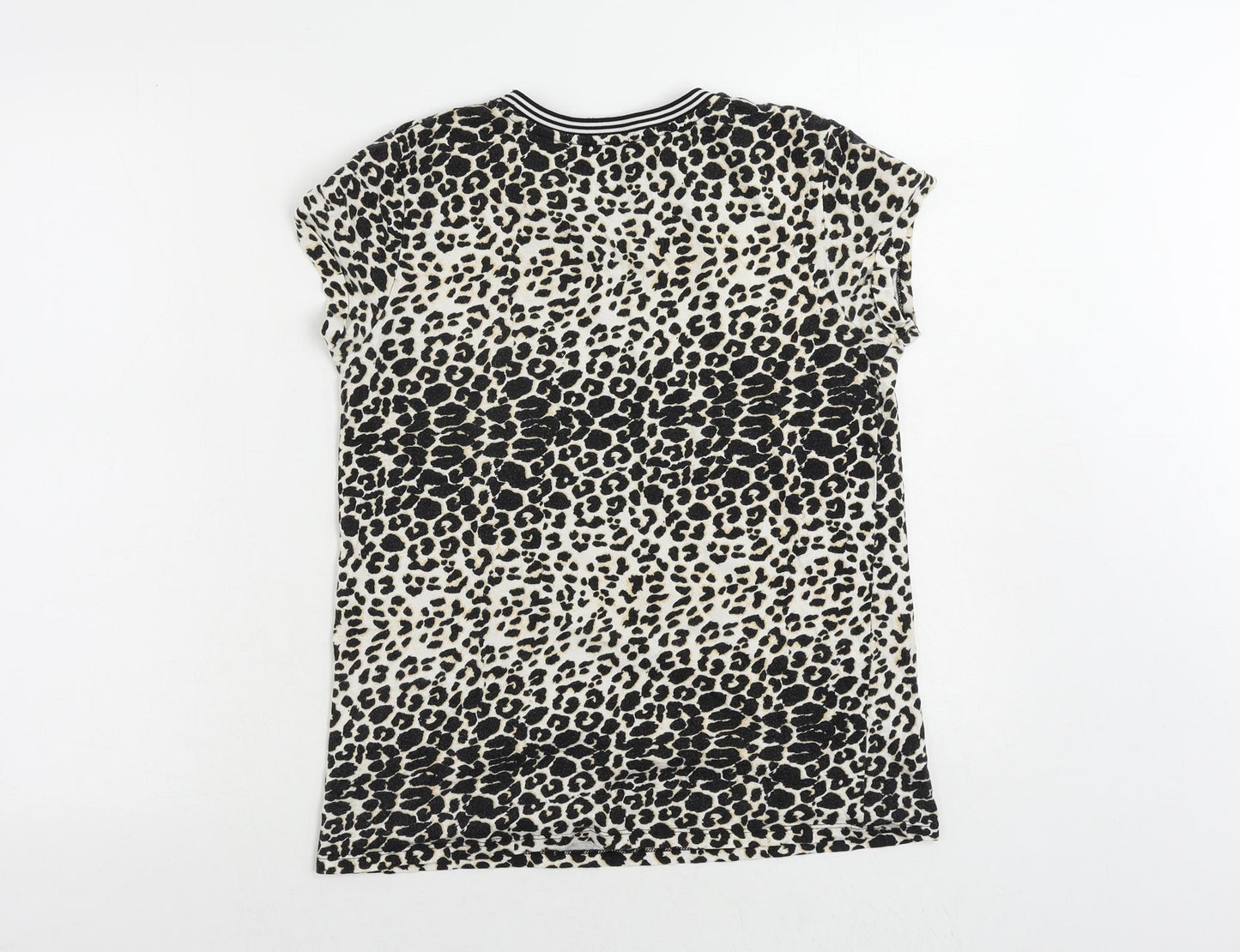 M&Co Girls Black Animal Print Cotton Pullover T-Shirt Size 13 Years Crew Neck Pullover
