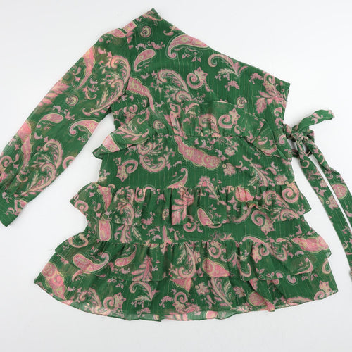 Twenty Dresses Womens Green Paisley Polyester Fit & Flare Size XL One Shoulder Zip - Ruffle