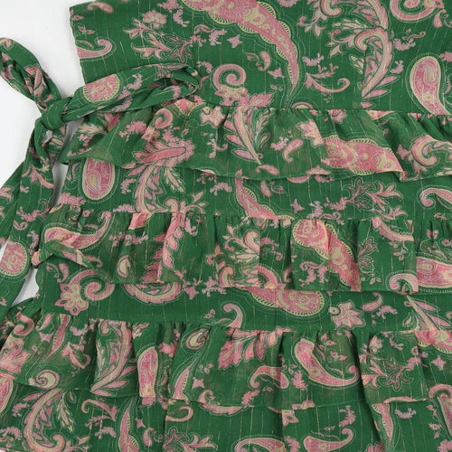 Twenty Dresses Womens Green Paisley Polyester Fit & Flare Size XL One Shoulder Zip - Ruffle