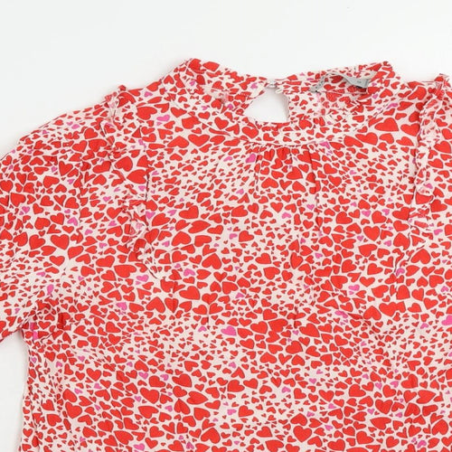 Oasis Womens Red Geometric Viscose Basic Blouse Size 10 Mock Neck - Heart Pattern