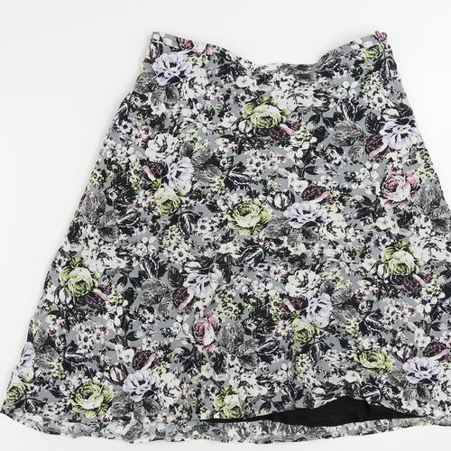 Marks and Spencer Womens Multicoloured Floral Viscose A-Line Skirt Size 10 Zip