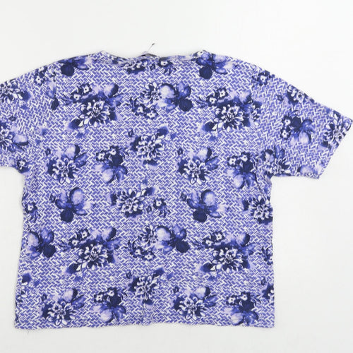 EWM Womens Blue Geometric Cotton Basic T-Shirt Size 14 Round Neck - Size 14-16