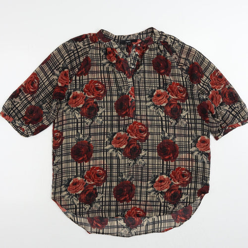 NEXT Womens Black Floral Polyester Basic Blouse Size 16 Round Neck - Sheer