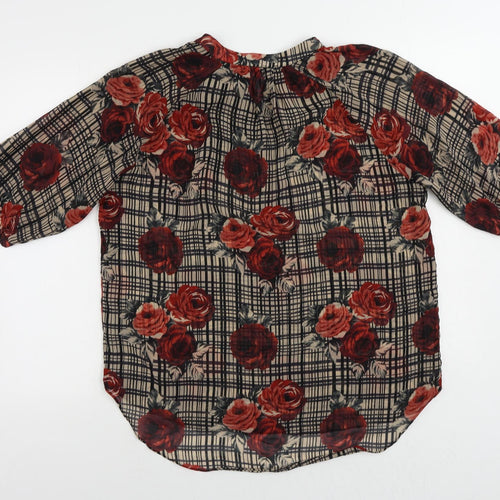 NEXT Womens Black Floral Polyester Basic Blouse Size 16 Round Neck - Sheer