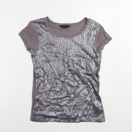 Great Plains Womens Grey Cotton Basic T-Shirt Size M Round Neck - Sequin