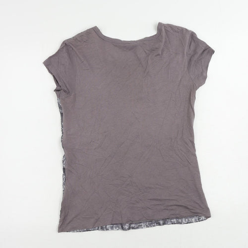 Great Plains Womens Grey Cotton Basic T-Shirt Size M Round Neck - Sequin
