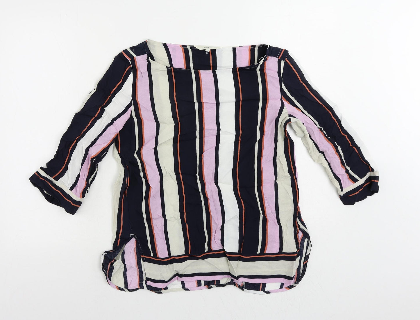 NEXT Womens Multicoloured Striped Viscose Basic Blouse Size 12 Boat Neck