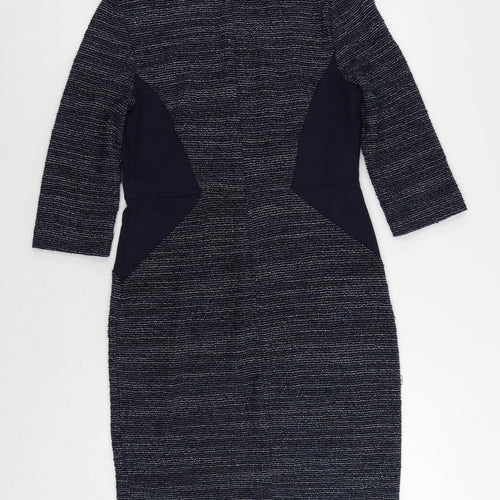 Phase Eight Womens Blue Cotton Pencil Dress Size 12 V-Neck Zip