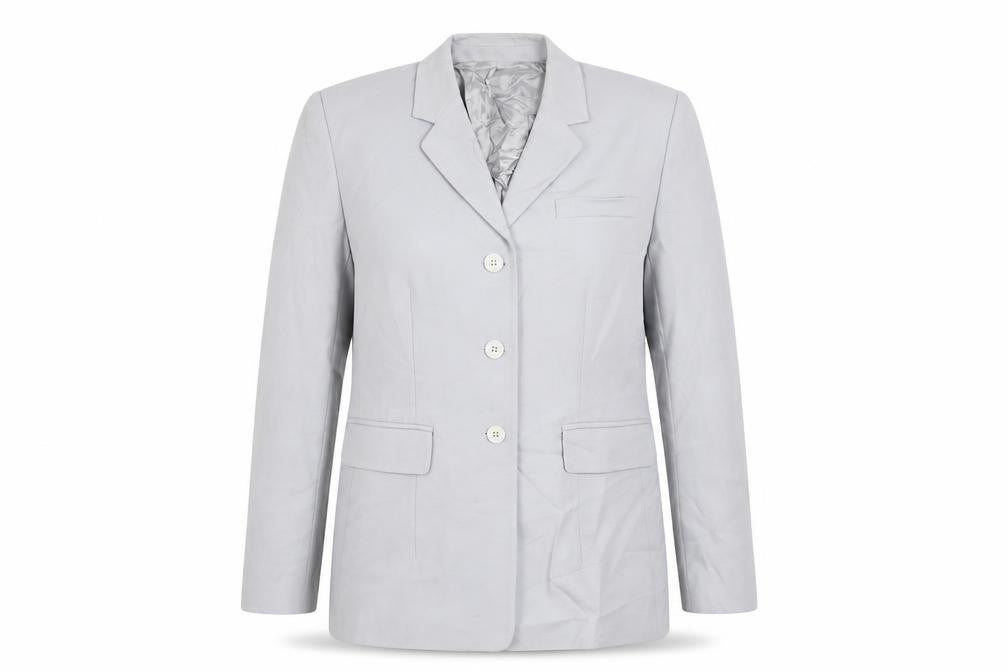 Front view of St Michael women’s blue jacket blazer, size UK 14, button - vintage