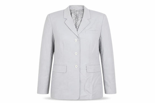 Front view of St Michael women’s blue jacket blazer, size UK 14, button - vintage