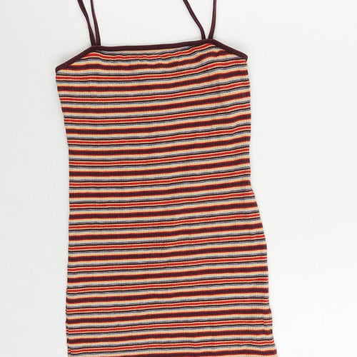 Topshop Womens Multicoloured Striped Cotton Mini Size 10 Square Neck Pullover