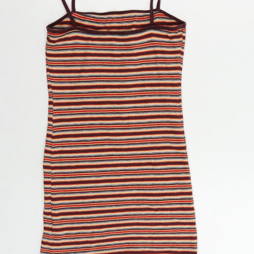 Topshop Womens Multicoloured Striped Cotton Mini Size 10 Square Neck Pullover