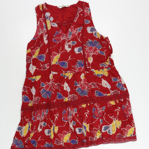 NEXT Womens Red Floral Cotton A-Line Size 18 V-Neck Pullover