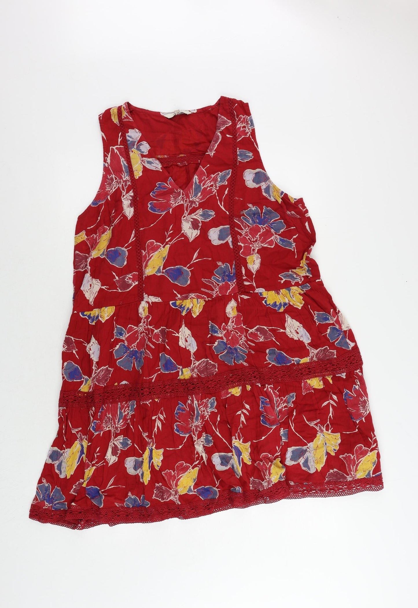 NEXT Womens Red Floral Cotton A-Line Size 18 V-Neck Pullover