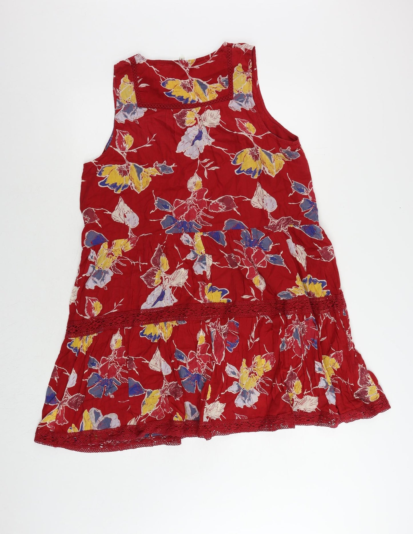 NEXT Womens Red Floral Cotton A-Line Size 18 V-Neck Pullover