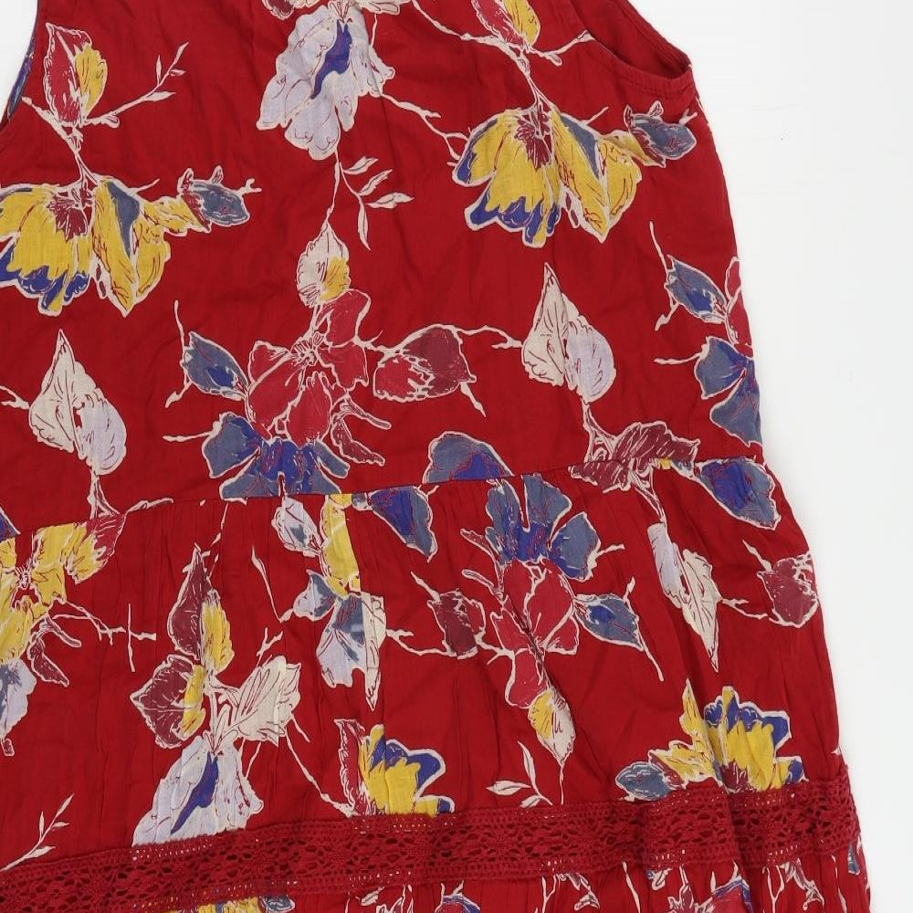 NEXT Womens Red Floral Cotton A-Line Size 18 V-Neck Pullover