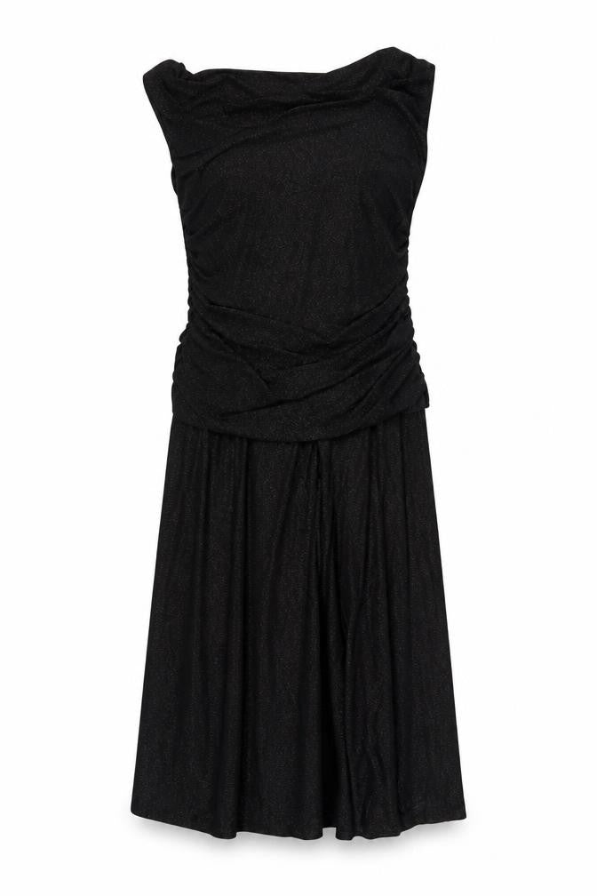Front view of Klass women’s black polyester sheath, size UK 14, cowl neck zip - ruched