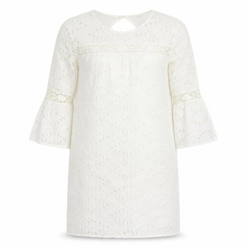 Miss Selfridge Womens White Cotton Shift Size 12 Round Neck Button - Broderie Anglaise