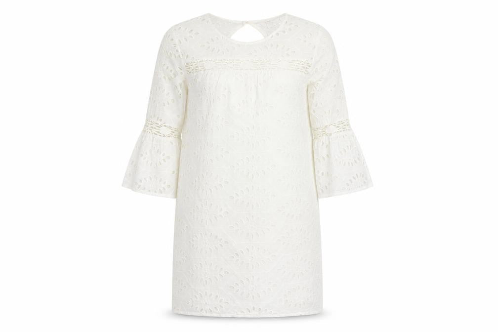 Miss Selfridge Womens White Cotton Shift Size 12 Round Neck Button - Broderie Anglaise