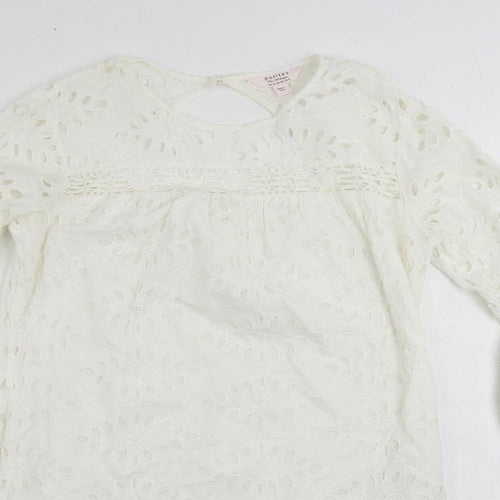 Miss Selfridge Womens White Cotton Shift Size 12 Round Neck Button - Broderie Anglaise