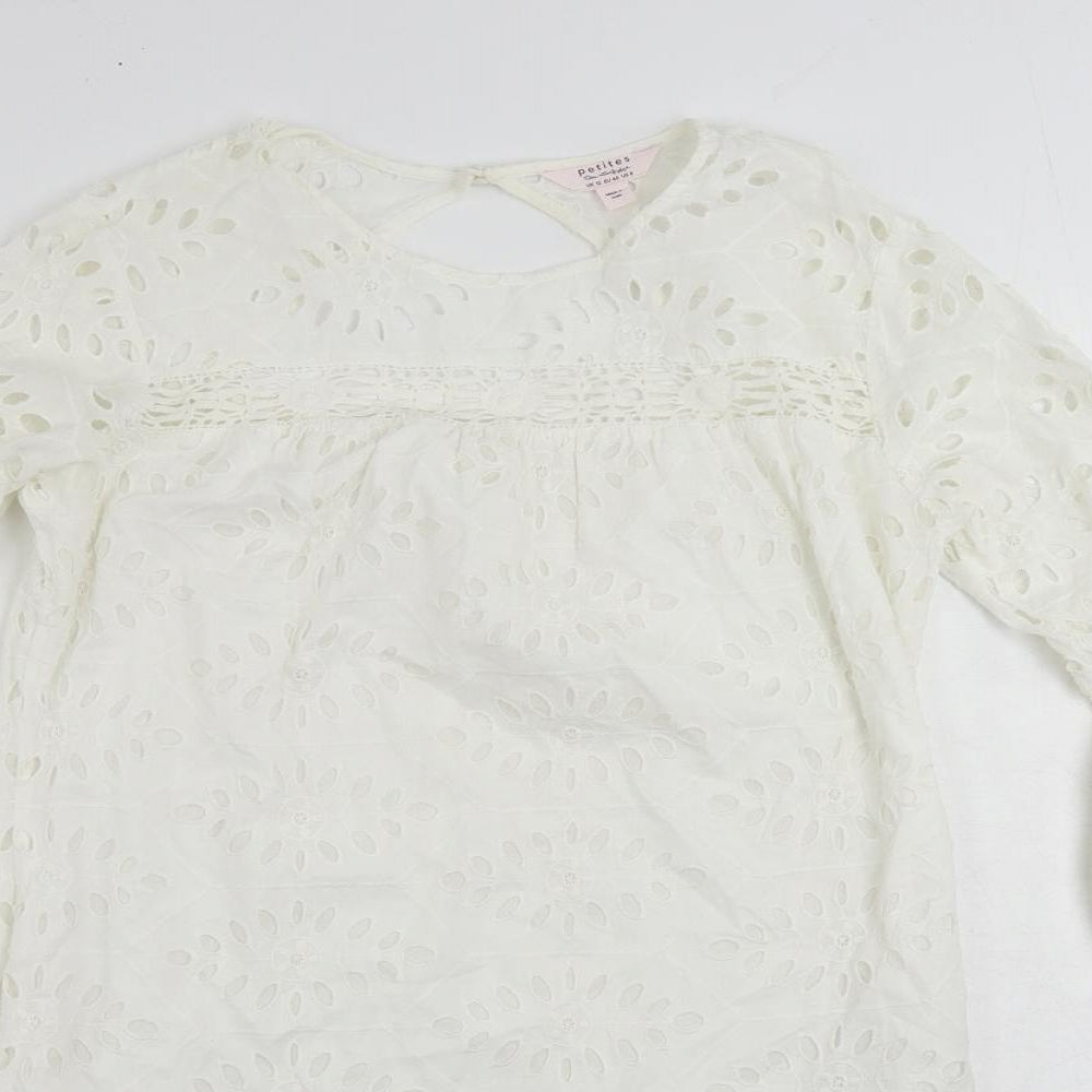 Miss Selfridge Womens White Cotton Shift Size 12 Round Neck Button - Broderie Anglaise