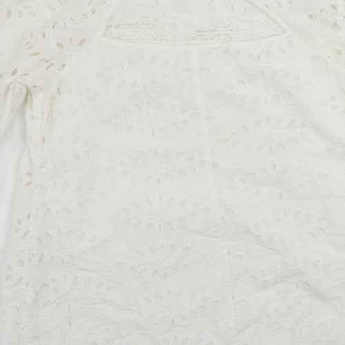 Miss Selfridge Womens White Cotton Shift Size 12 Round Neck Button - Broderie Anglaise