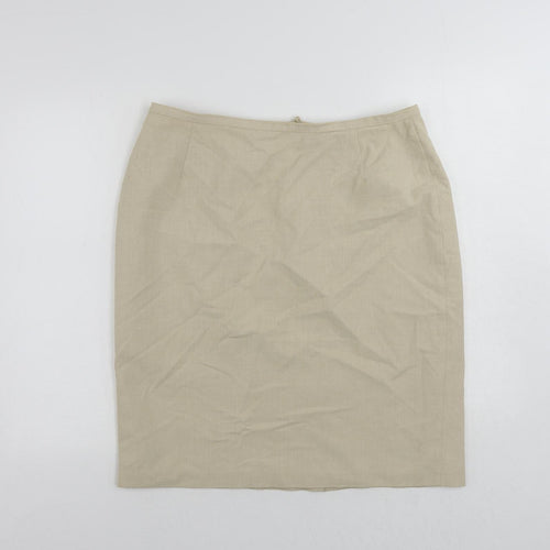 St Michael Womens Beige Polyester Straight & Pencil Skirt Size 18 Zip - Vintage