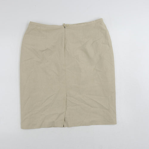 St Michael Womens Beige Polyester Straight & Pencil Skirt Size 18 Zip - Vintage