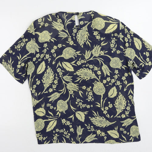 Basler Womens Blue Floral Polyester Basic Blouse Size 12 Round Neck - Sheer