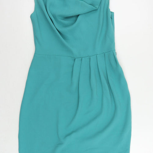 Oasis Womens Green Polyester Pencil Dress Size 10 Cowl Neck Zip