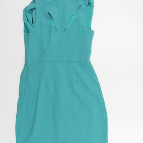 Oasis Womens Green Polyester Pencil Dress Size 10 Cowl Neck Zip