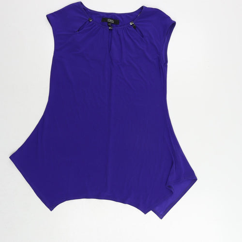 Julien Macdonald Womens Purple Polyester Basic Blouse Size 12 Round Neck - Neckline Detail