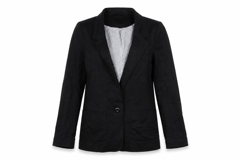 Front view of Oasis women’s black jacket blazer, size XS, button