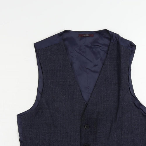 Marks and Spencer Mens Blue Wool Jacket Suit Waistcoat Size 36 Regular