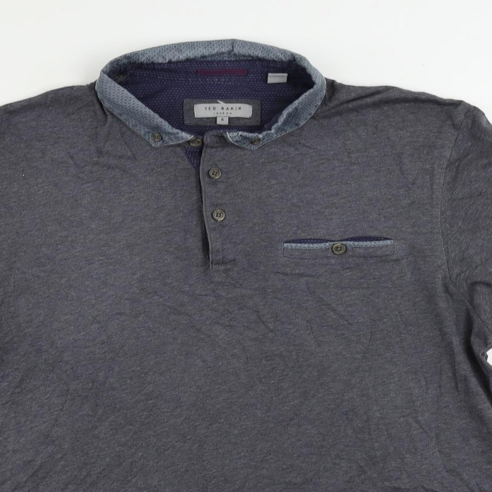 Ted Baker Mens Grey Cotton Polo Size L Collared Button