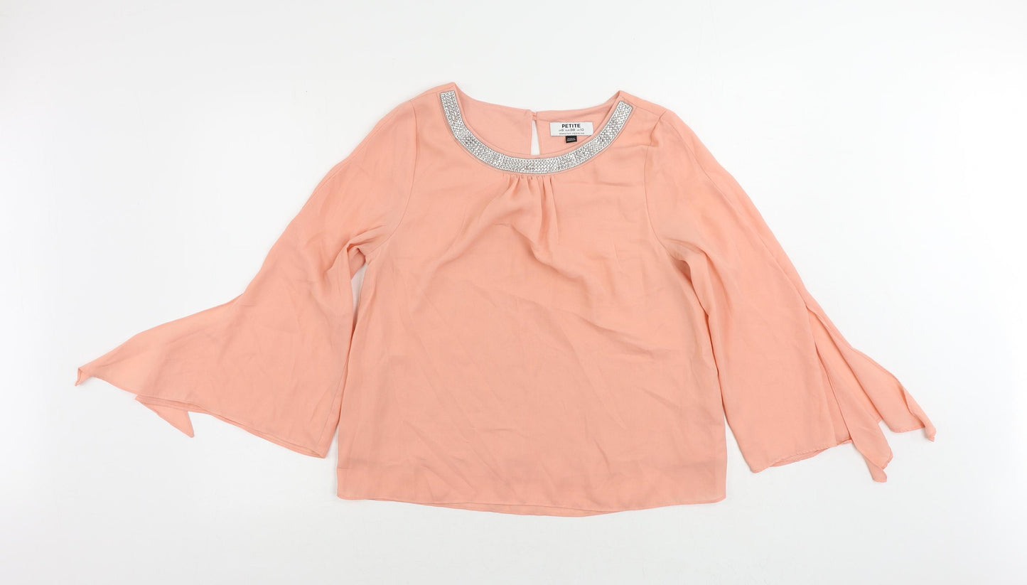 Dorothy Perkins Womens Pink Polyester Basic Blouse Size 10 Round Neck - Embellished Neckline