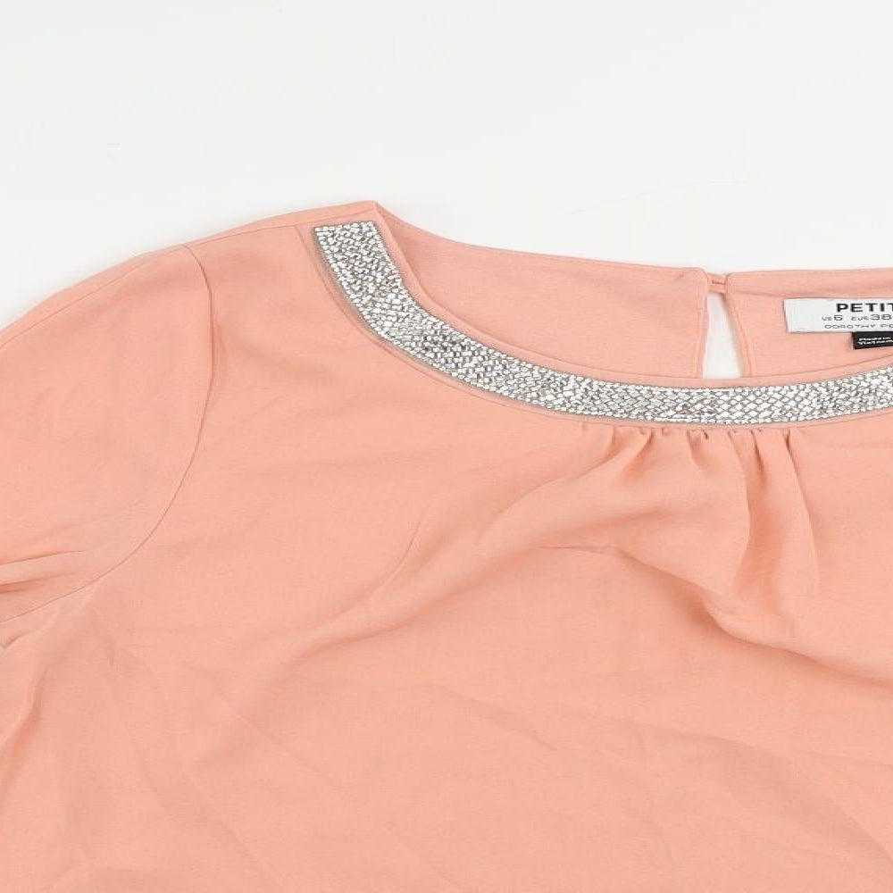 Dorothy Perkins Womens Pink Polyester Basic Blouse Size 10 Round Neck - Embellished Neckline