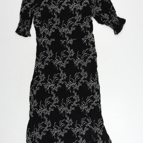 Ro&Zo Womens Black Floral Viscose A-Line Size 14 Round Neck Zip