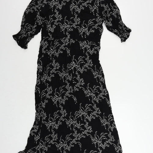 Ro&Zo Womens Black Floral Viscose A-Line Size 14 Round Neck Zip