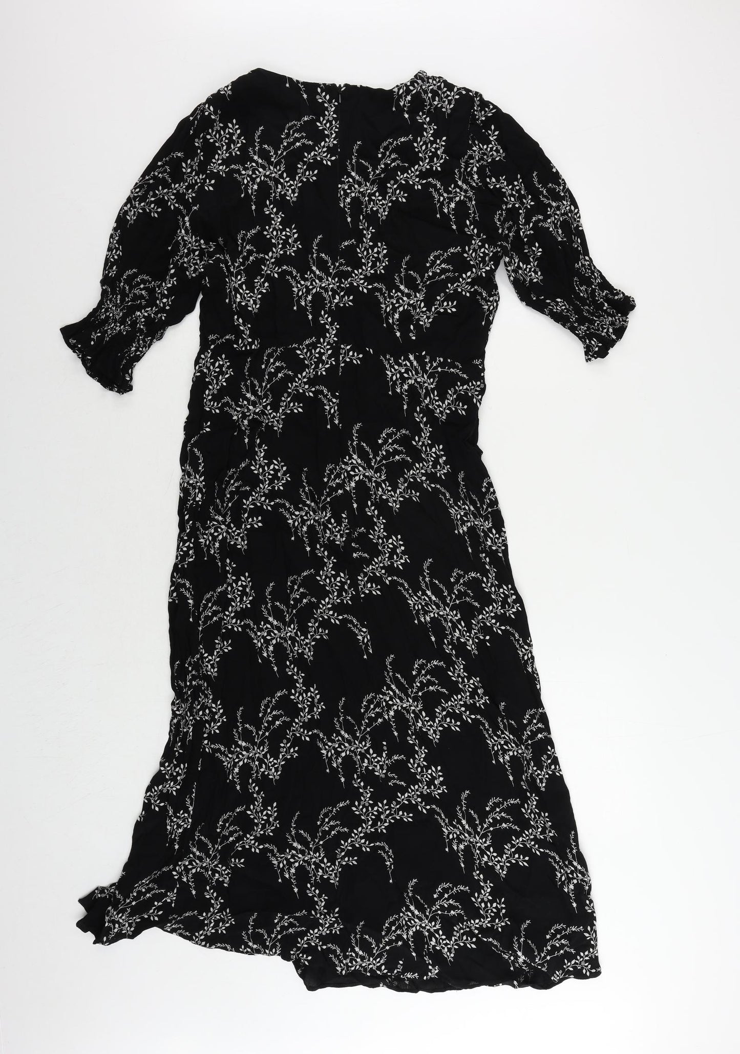 Ro&Zo Womens Black Floral Viscose A-Line Size 14 Round Neck Zip