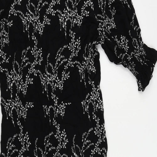 Ro&Zo Womens Black Floral Viscose A-Line Size 14 Round Neck Zip