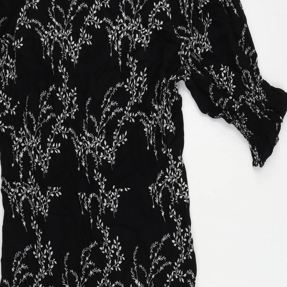 Ro&Zo Womens Black Floral Viscose A-Line Size 14 Round Neck Zip