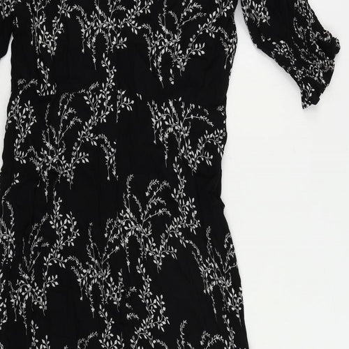 Ro&Zo Womens Black Floral Viscose A-Line Size 14 Round Neck Zip