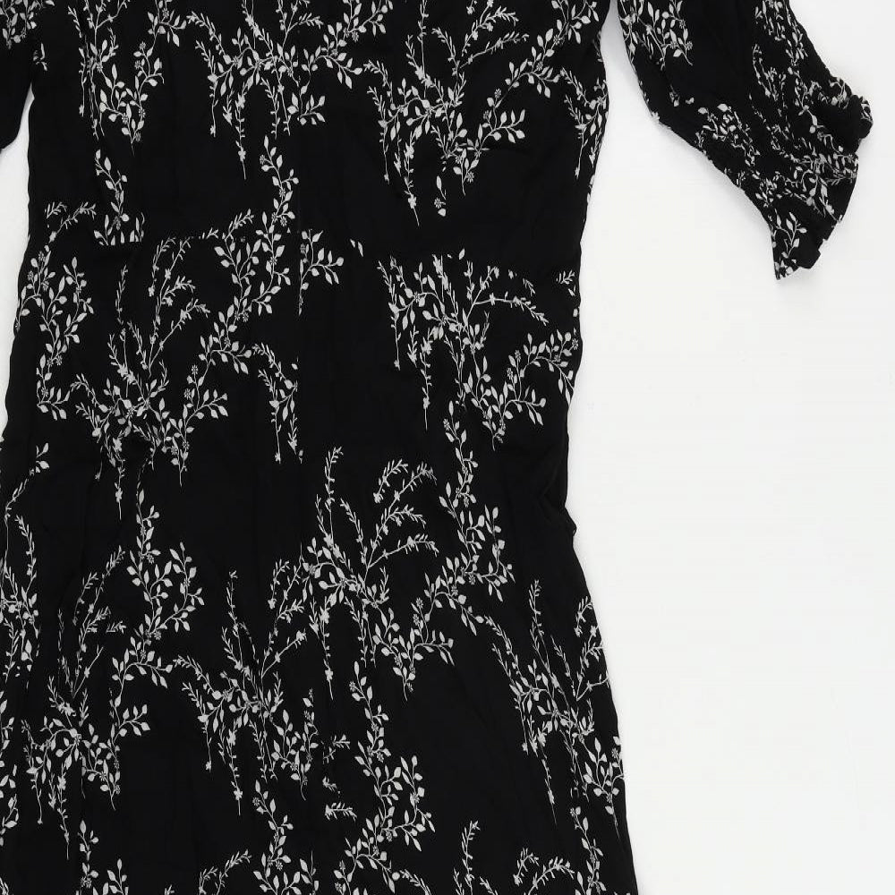 Ro&Zo Womens Black Floral Viscose A-Line Size 14 Round Neck Zip