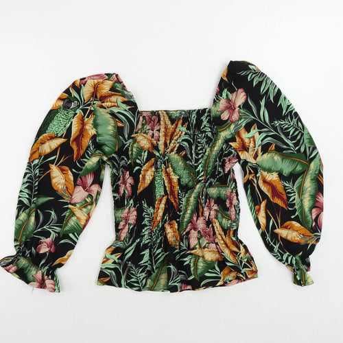 Jacqueline de Yong Womens Multicoloured Floral Polyester Basic Blouse Size 12 Square Neck - Shirred